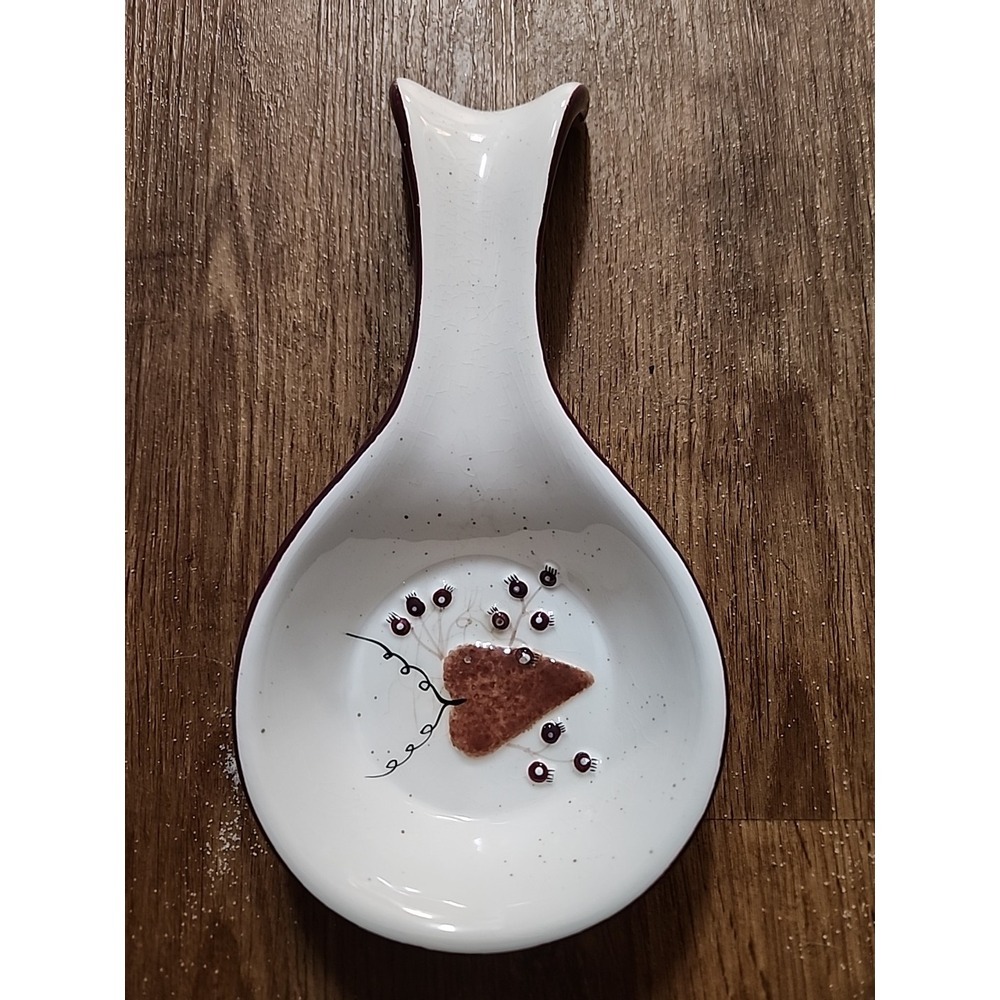 Spoon Rest By Expressions Heart Pattern White Speckled Maroon Trim